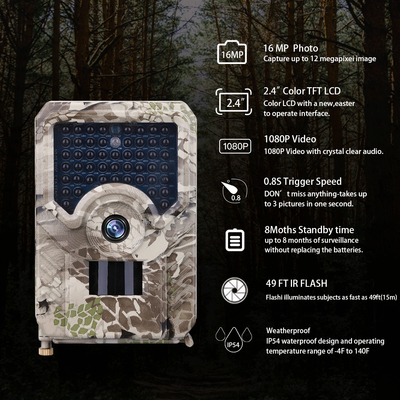 Kamery myśliwskie PR200 CMOS 12MP 1080P